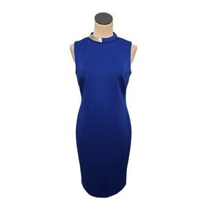 Calvin Klein Blue Polyester Blend Silver Necklace Sheath Dress Size 6 Scuba Midi